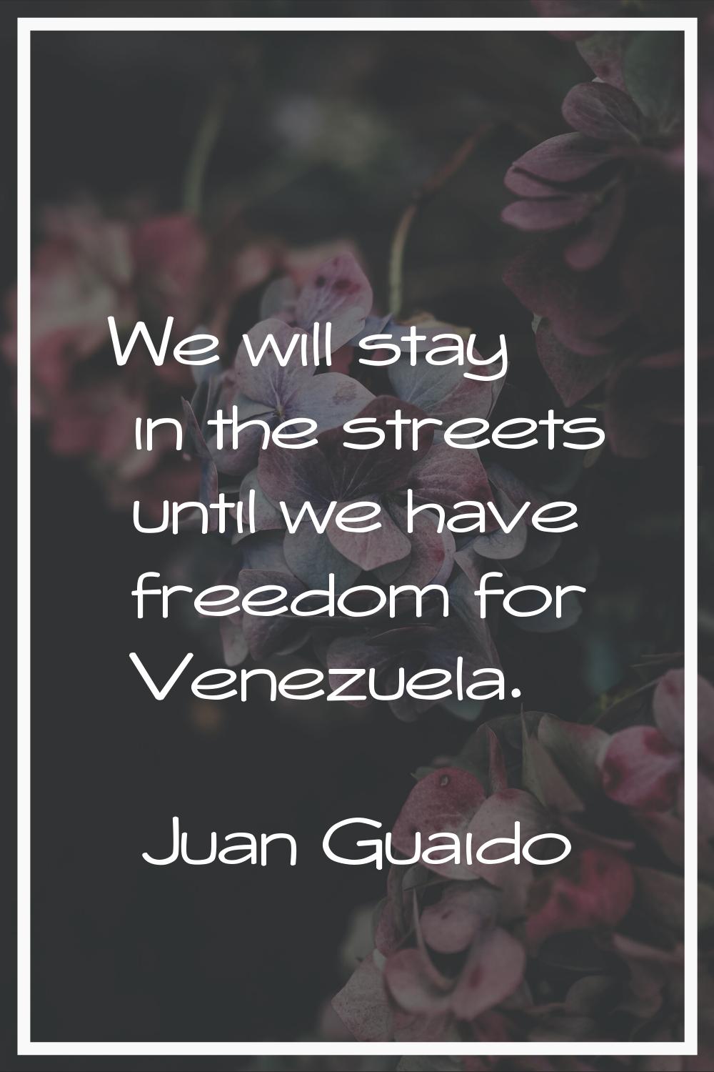 We will stay in the streets until we have freedom for Venezuela.