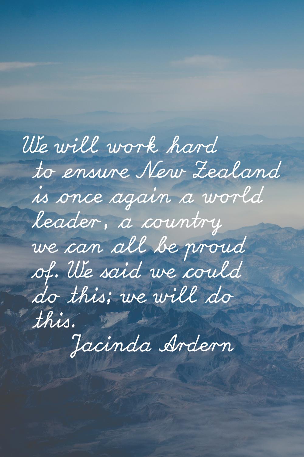 We will work hard to ensure New Zealand is once again a world leader, a country we can all be proud