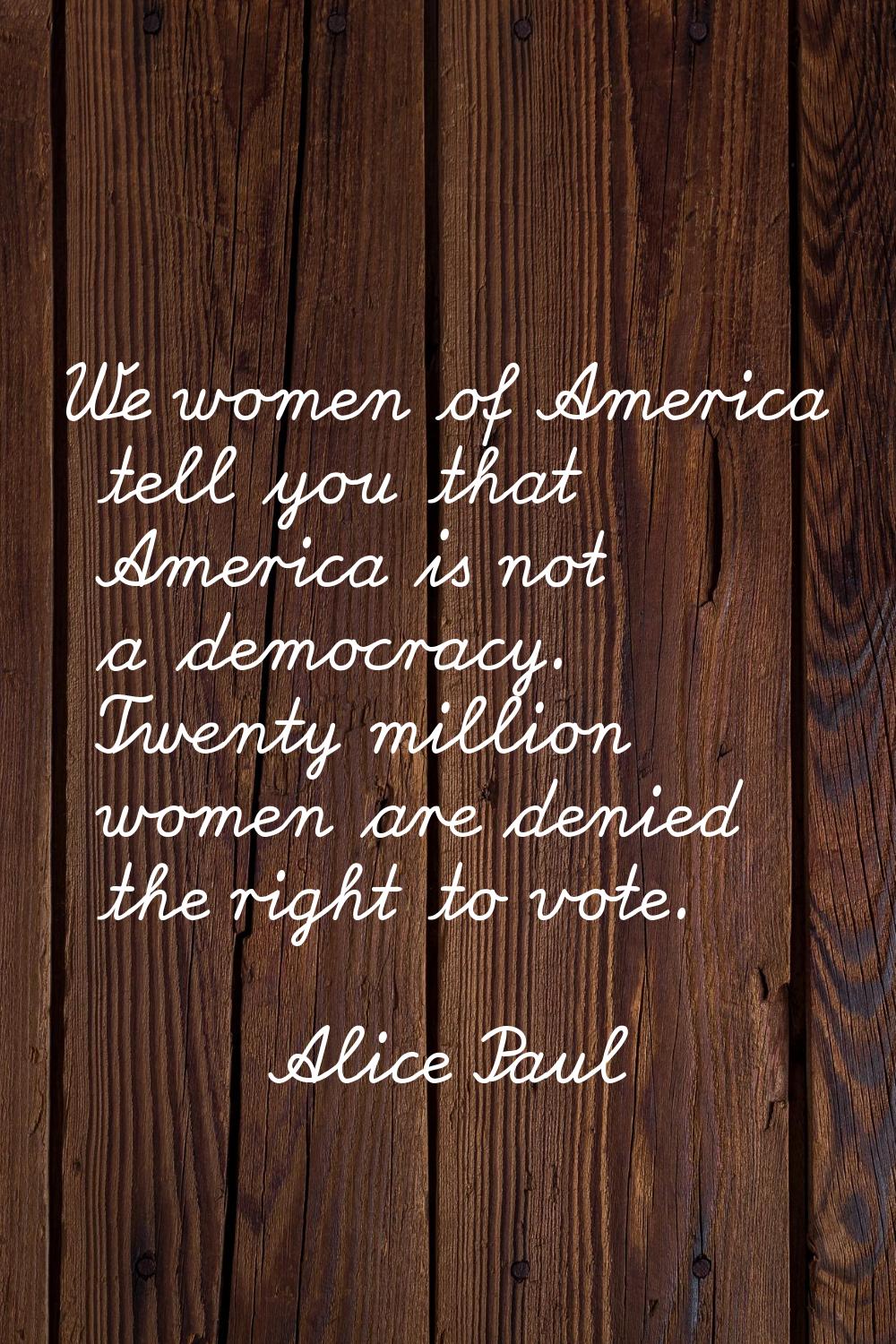 We women of America tell you that America is not a democracy. Twenty million women are denied the r