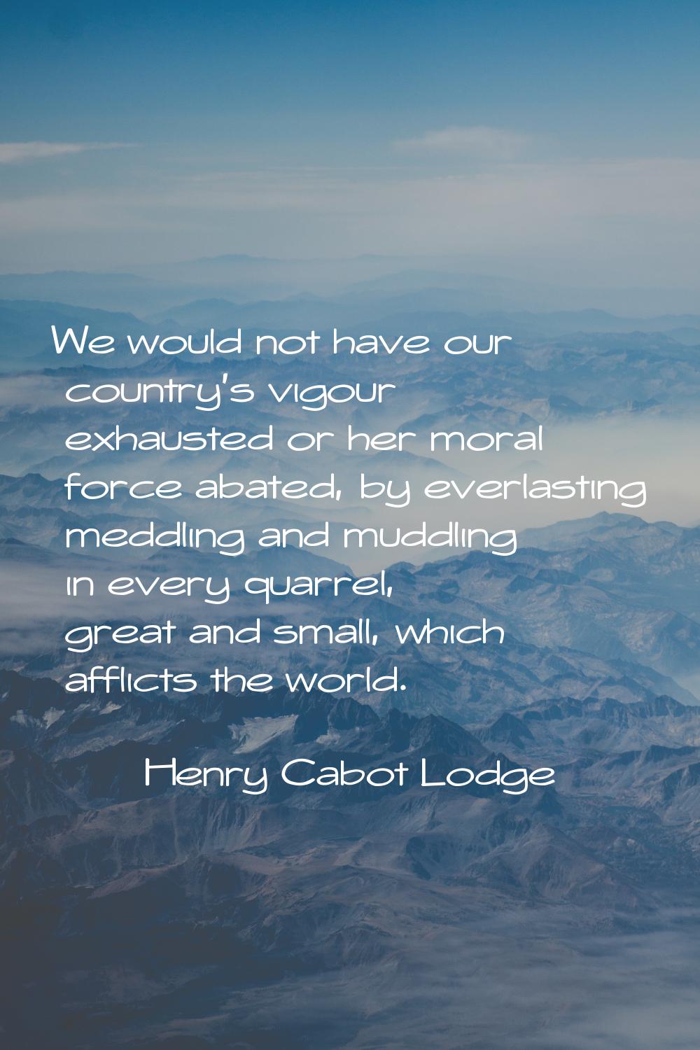 We would not have our country's vigour exhausted or her moral force abated, by everlasting meddling