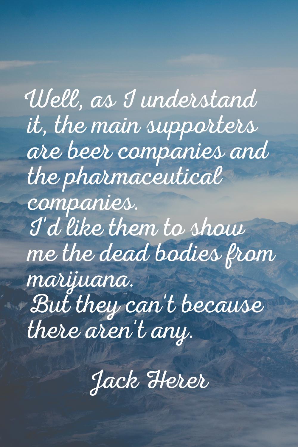 Well, as I understand it, the main supporters are beer companies and the pharmaceutical companies. 