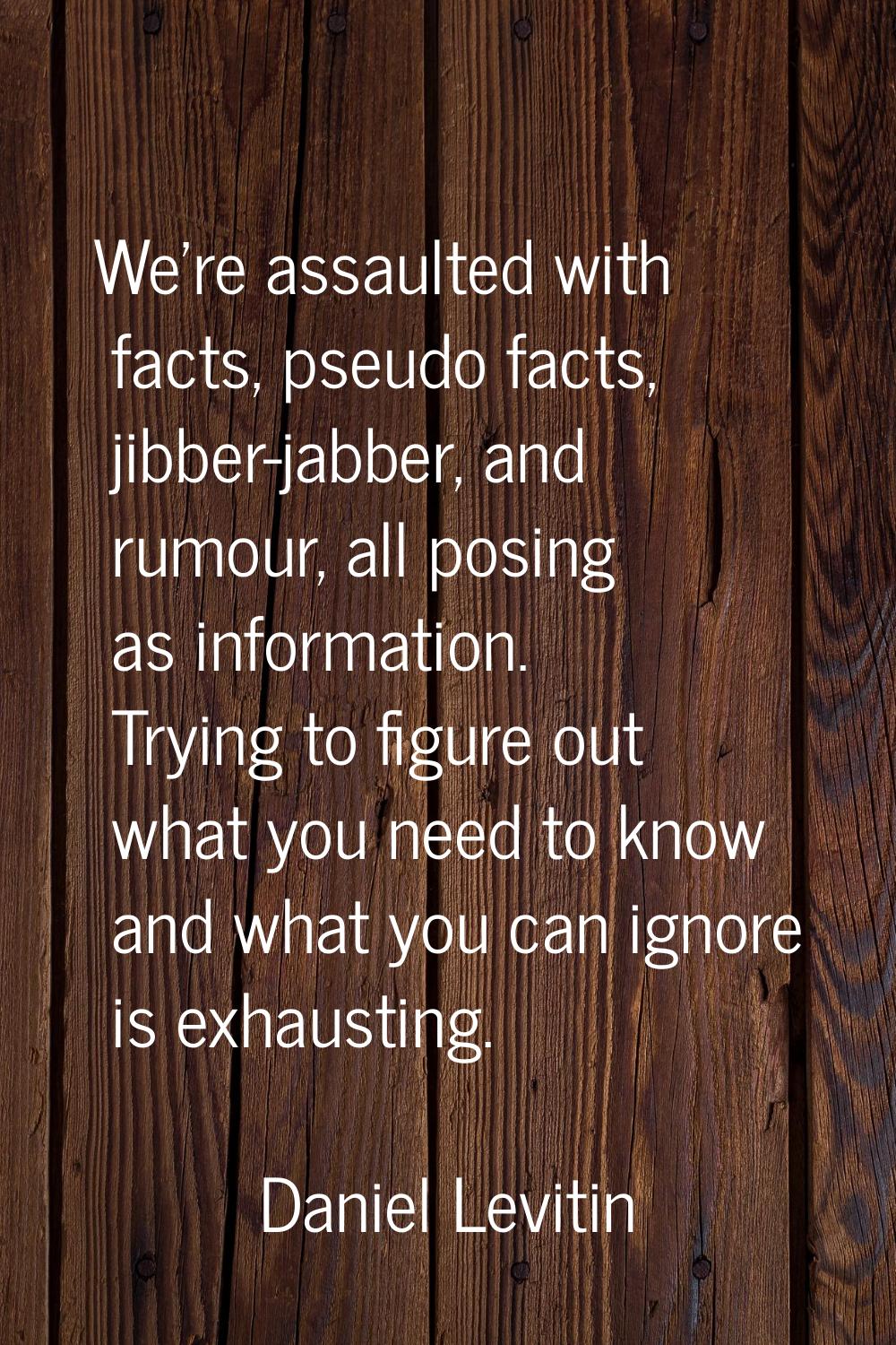 We're assaulted with facts, pseudo facts, jibber-jabber, and rumour, all posing as information. Try