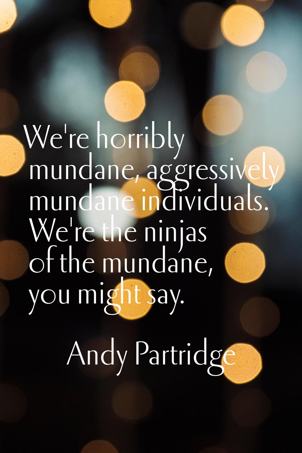 We're horribly mundane, aggressively mundane individuals. We're the ninjas of the mundane, you migh