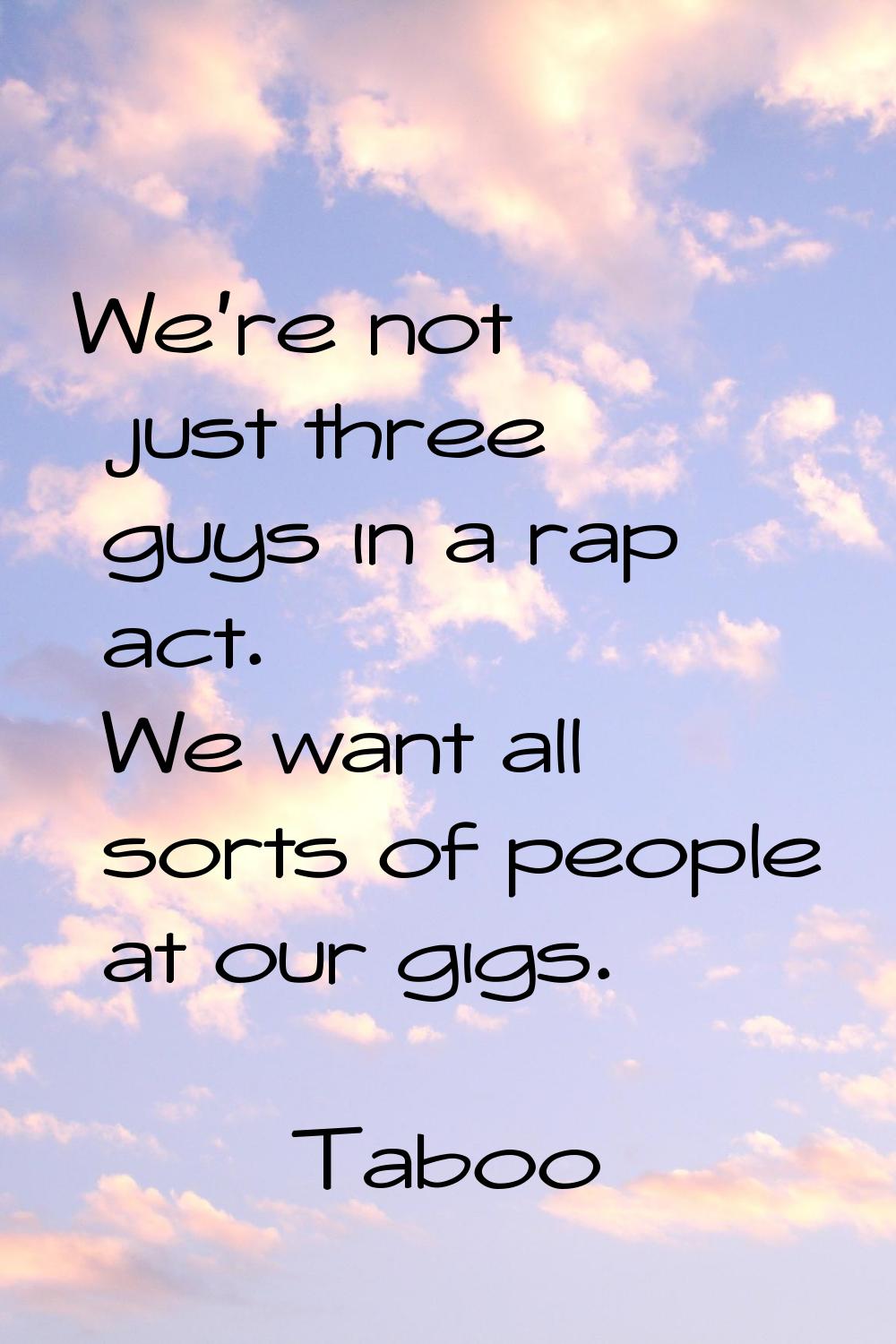 We're not just three guys in a rap act. We want all sorts of people at our gigs.