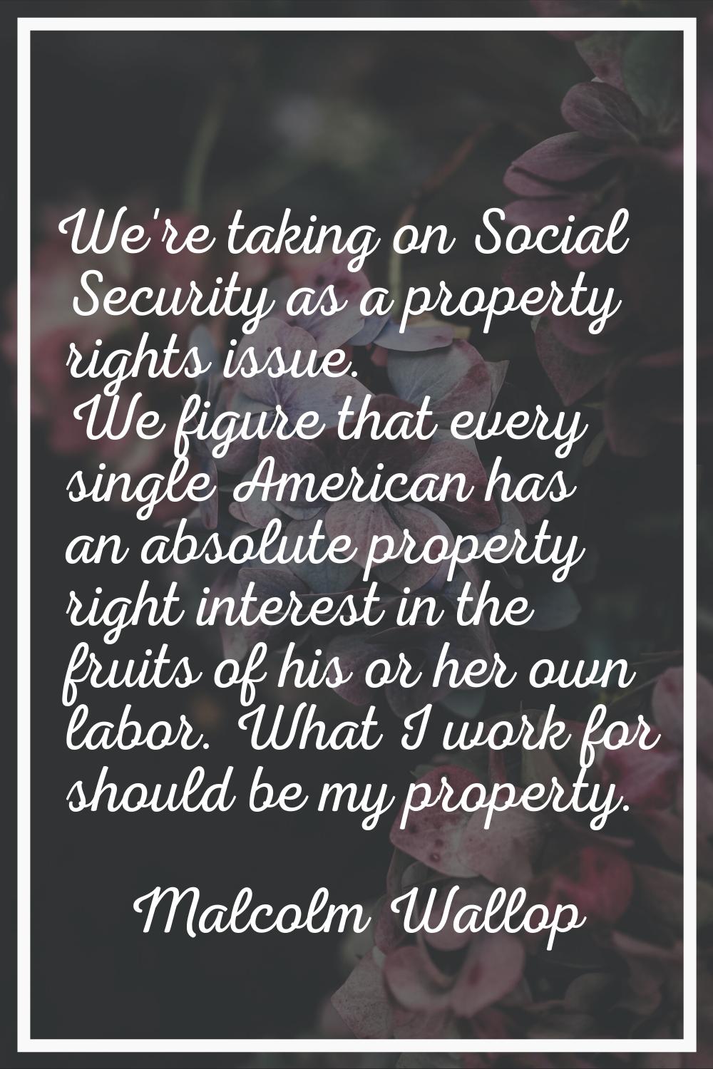 We're taking on Social Security as a property rights issue. We figure that every single American ha
