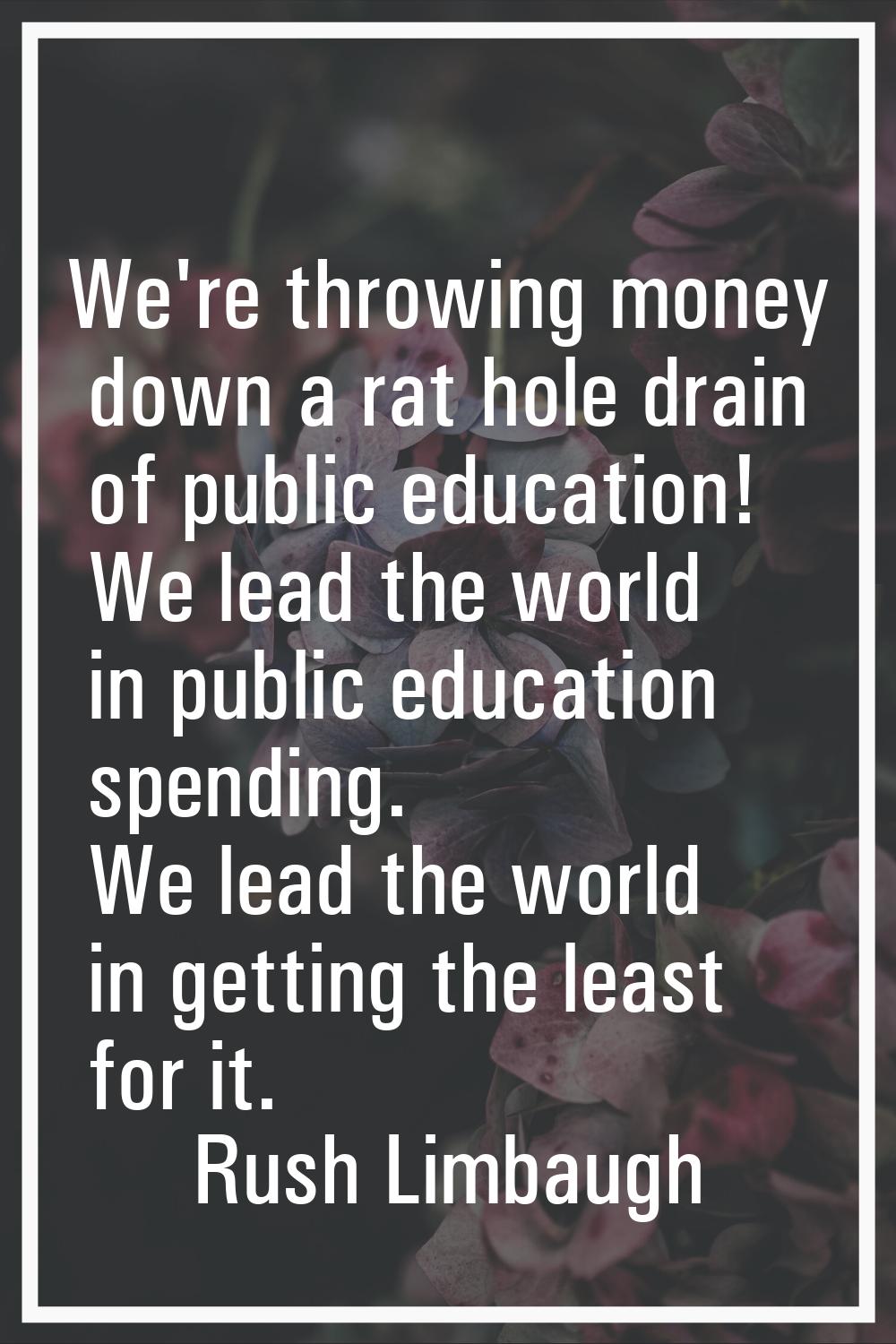 We're throwing money down a rat hole drain of public education! We lead the world in public educati
