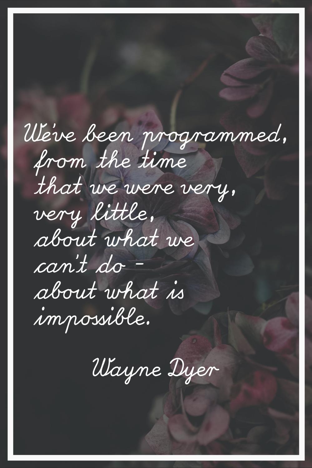 We've been programmed, from the time that we were very, very little, about what we can't do - about