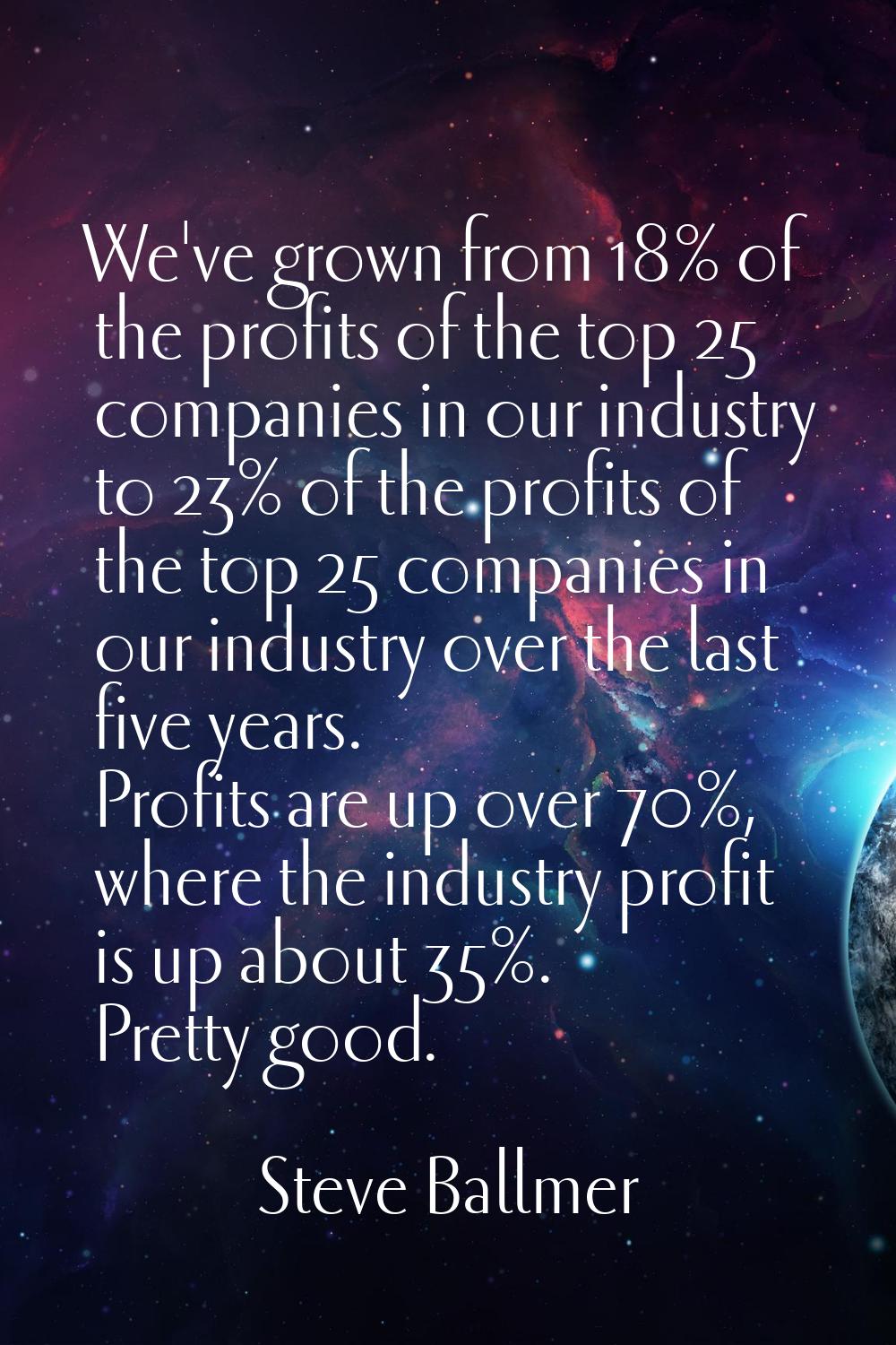 We've grown from 18% of the profits of the top 25 companies in our industry to 23% of the profits o
