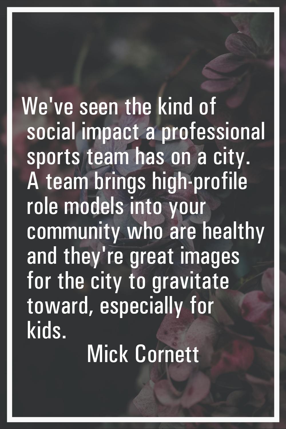 We've seen the kind of social impact a professional sports team has on a city. A team brings high-p