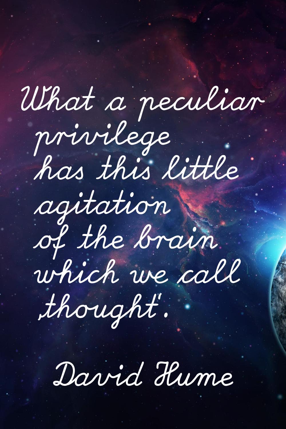 What a peculiar privilege has this little agitation of the brain which we call 'thought'.