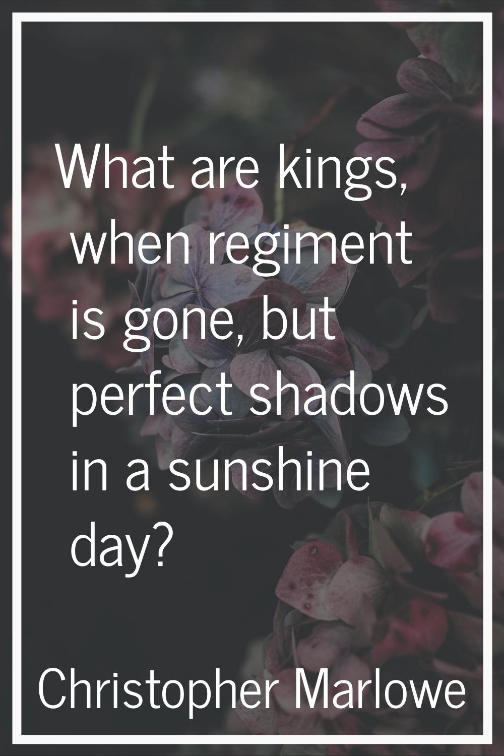What are kings, when regiment is gone, but perfect shadows in a sunshine day?