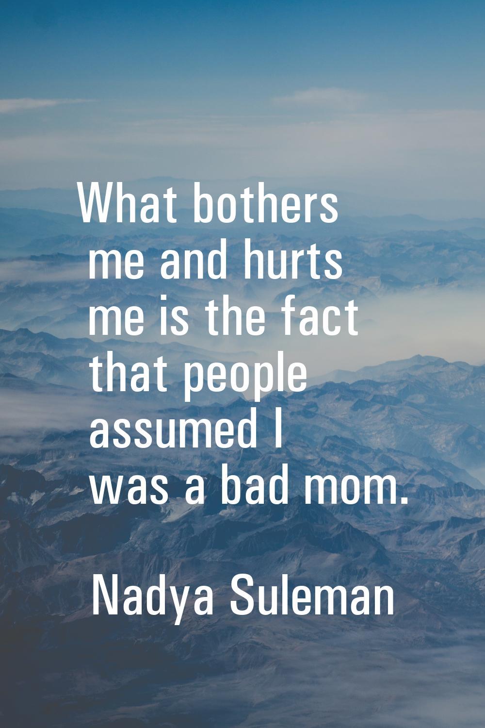 What bothers me and hurts me is the fact that people assumed I was a bad mom.