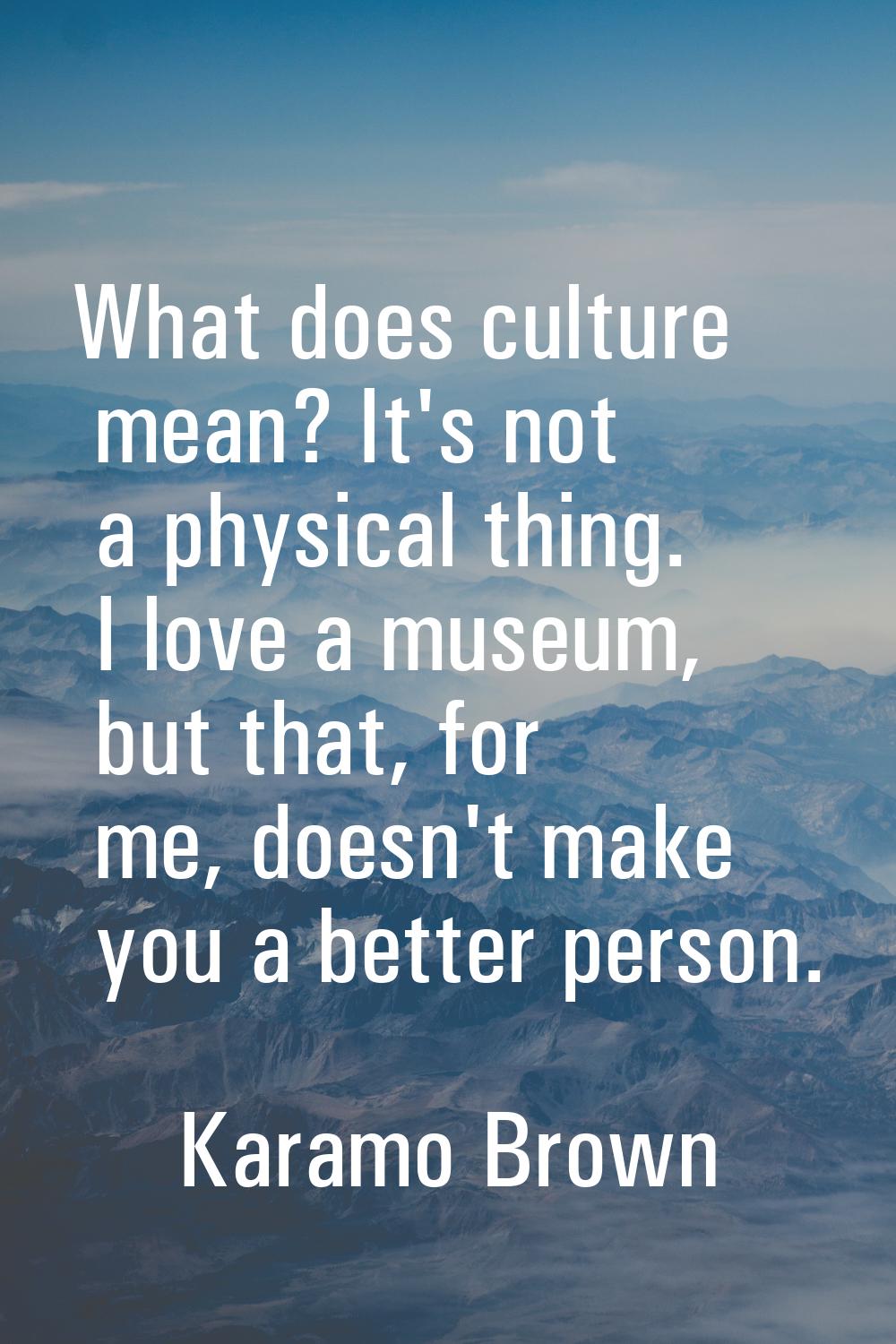 What does culture mean? It's not a physical thing. I love a museum, but that, for me, doesn't make 