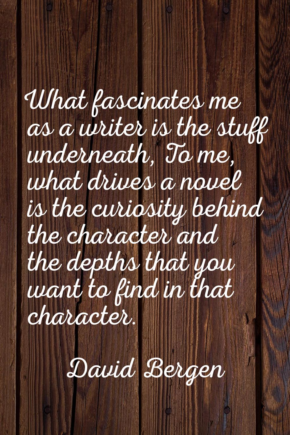 What fascinates me as a writer is the stuff underneath, To me, what drives a novel is the curiosity