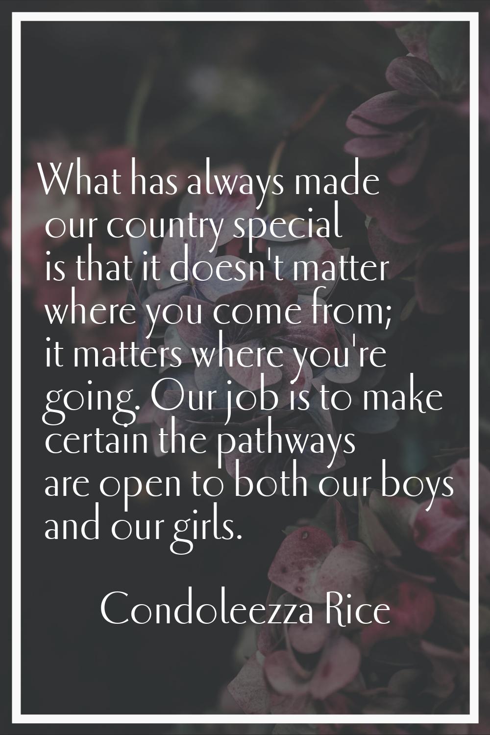 What has always made our country special is that it doesn't matter where you come from; it matters 