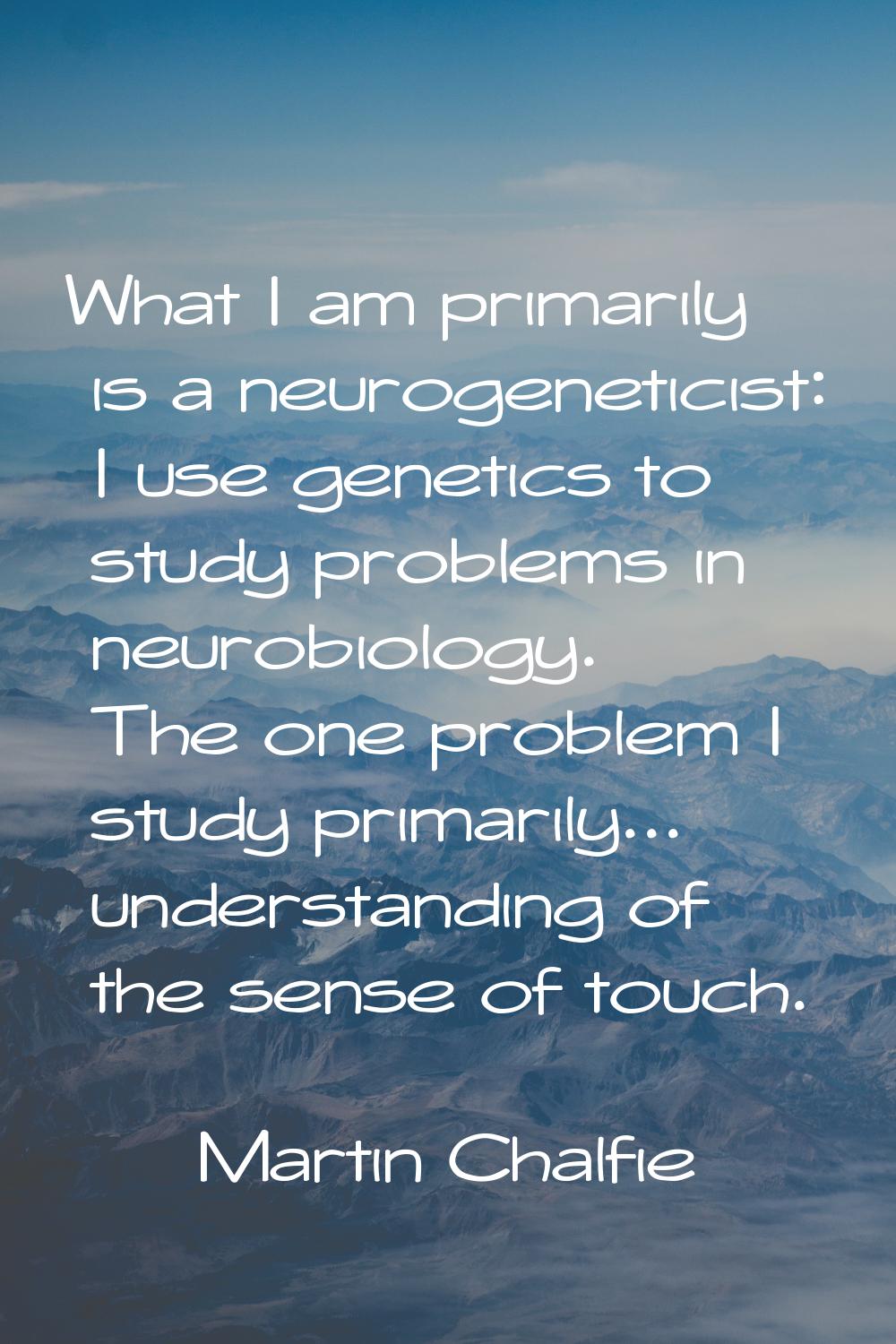 What I am primarily is a neurogeneticist: I use genetics to study problems in neurobiology. The one