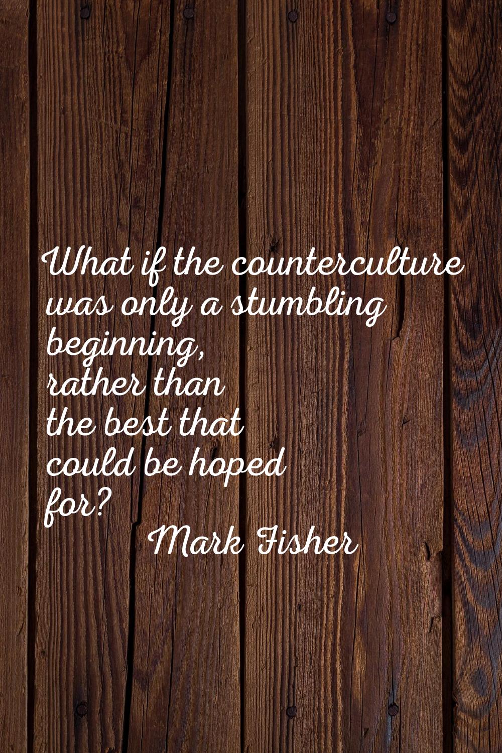 What if the counterculture was only a stumbling beginning, rather than the best that could be hoped