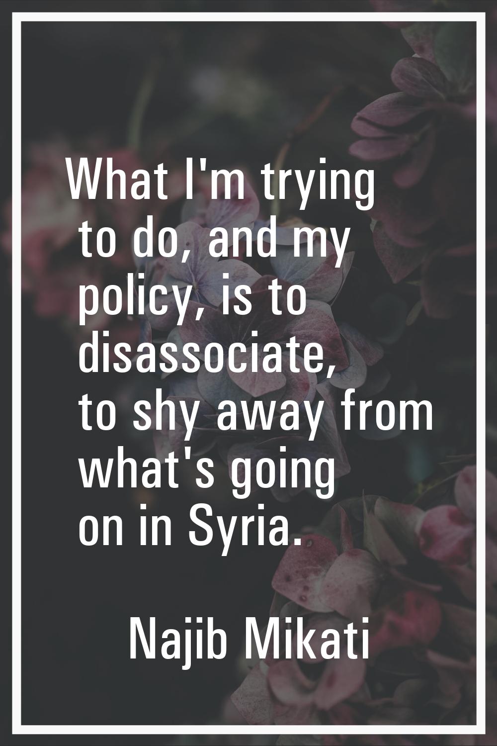 What I'm trying to do, and my policy, is to disassociate, to shy away from what's going on in Syria