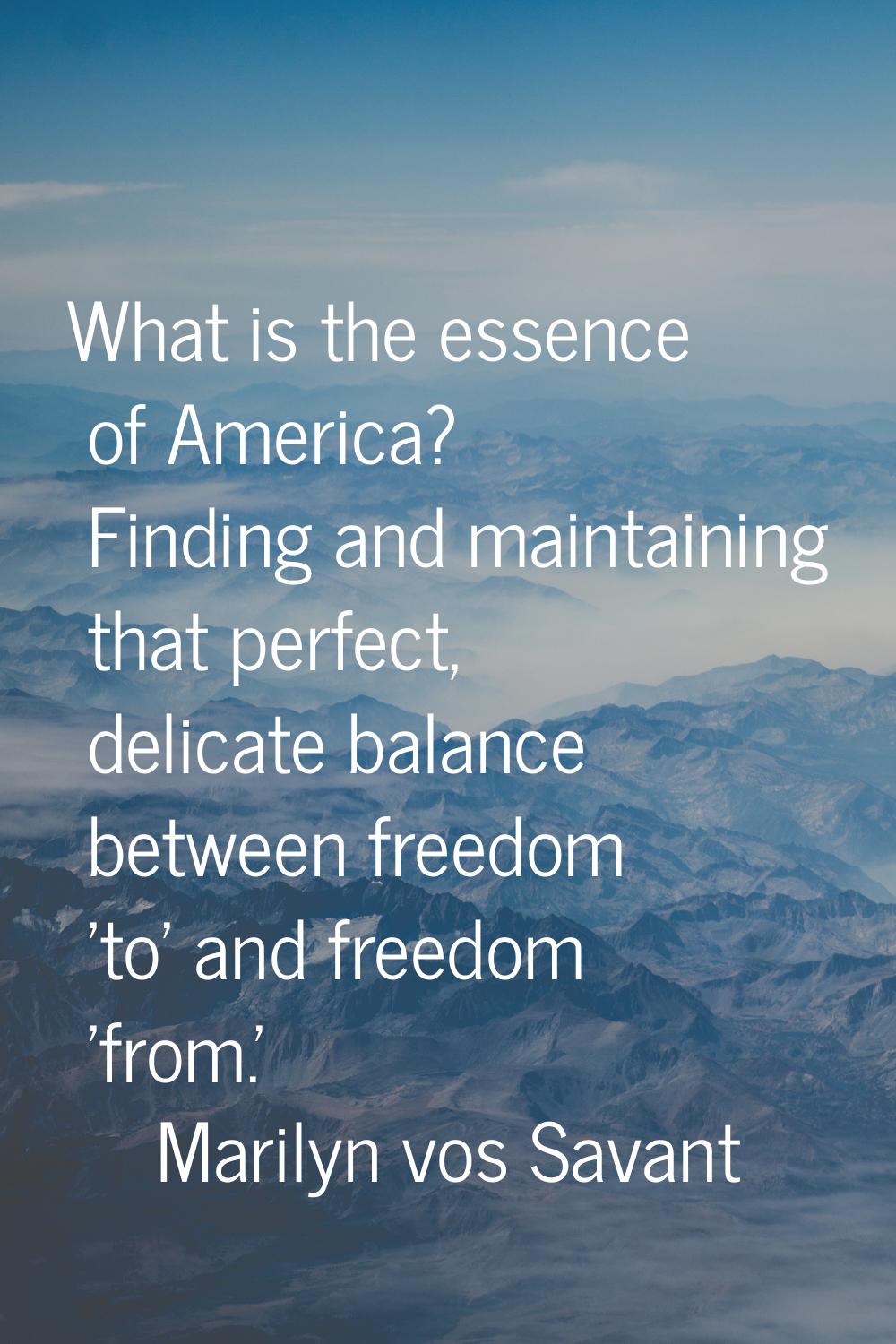What is the essence of America? Finding and maintaining that perfect, delicate balance between free