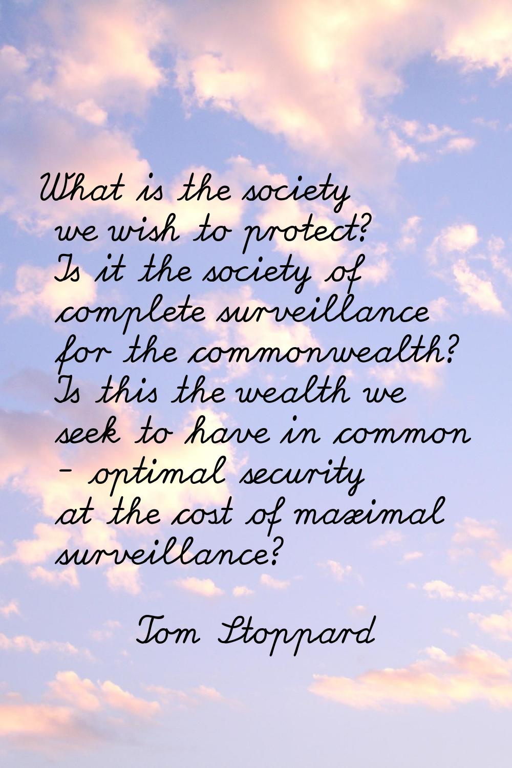 What is the society we wish to protect? Is it the society of complete surveillance for the commonwe