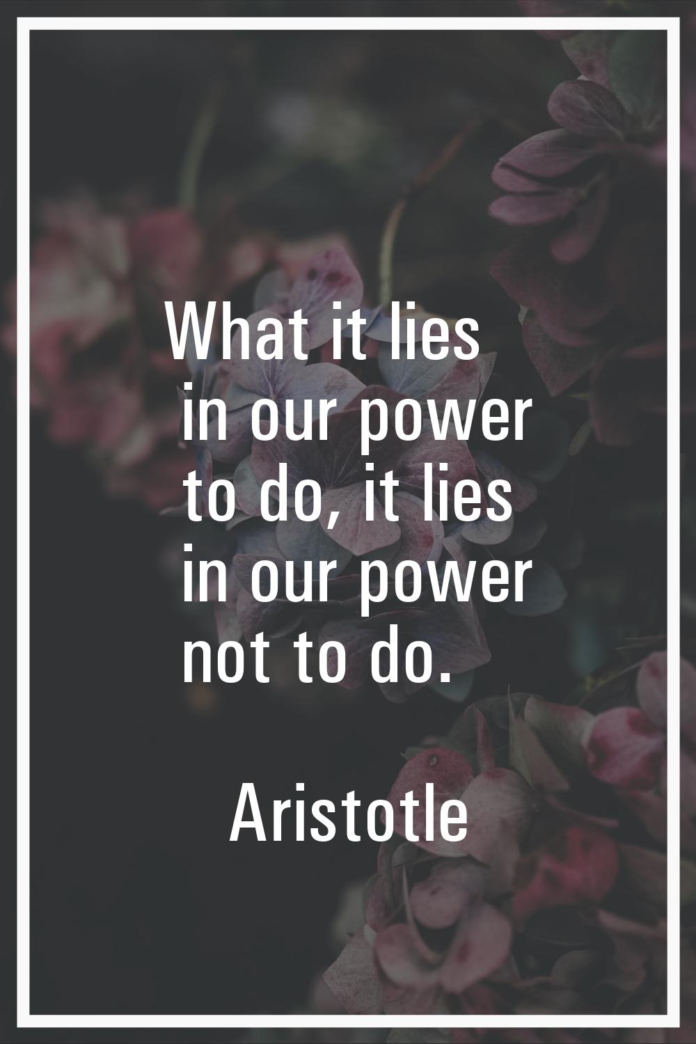 What it lies in our power to do, it lies in our power not to do.