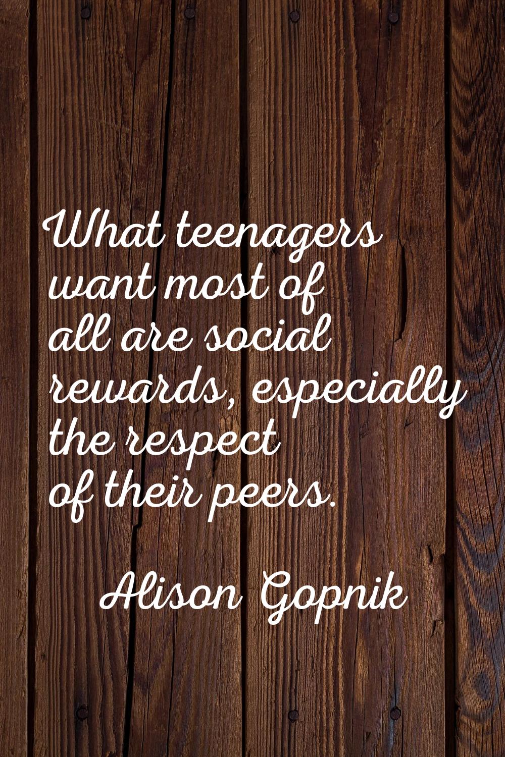 What teenagers want most of all are social rewards, especially the respect of their peers.