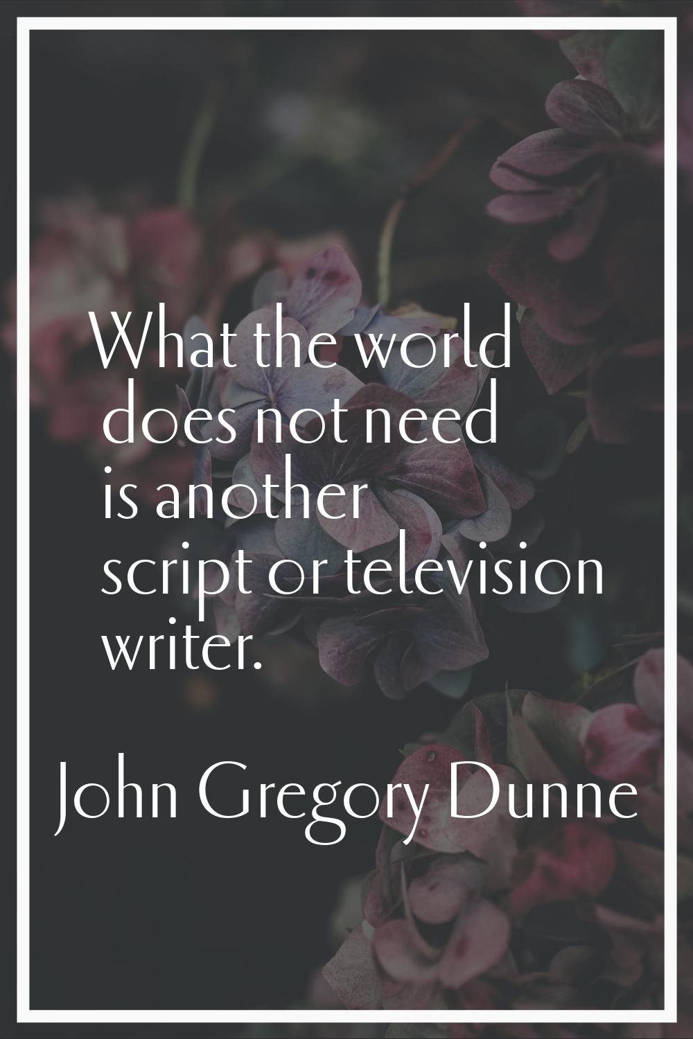 What the world does not need is another script or television writer.