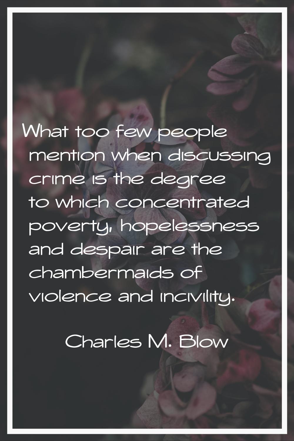 What too few people mention when discussing crime is the degree to which concentrated poverty, hope