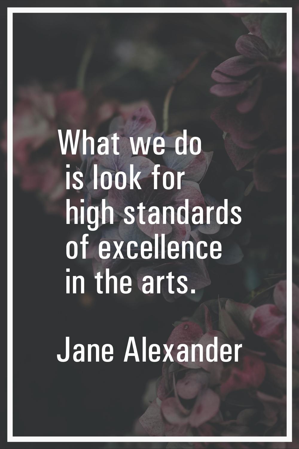 What we do is look for high standards of excellence in the arts.
