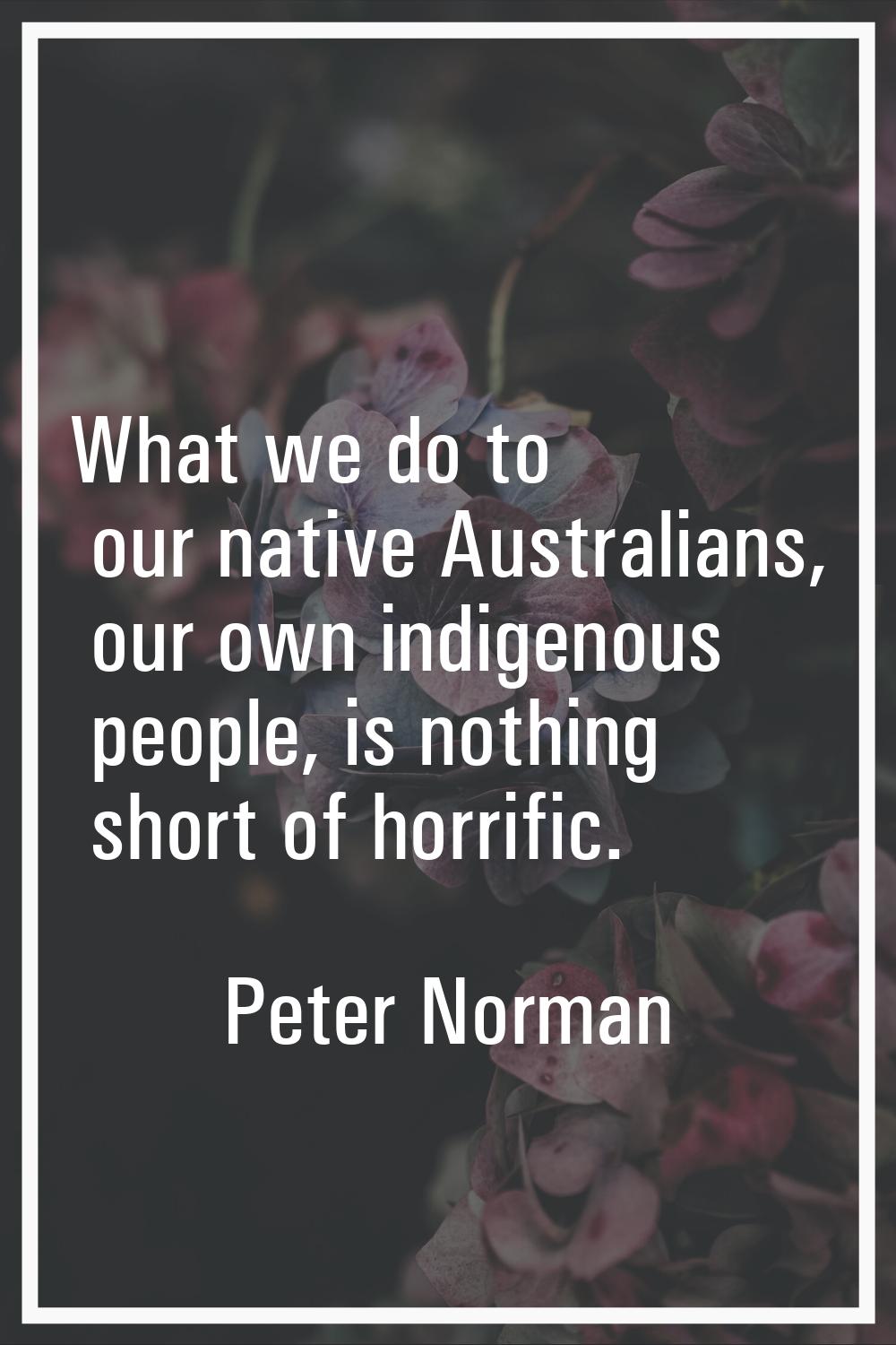 What we do to our native Australians, our own indigenous people, is nothing short of horrific.