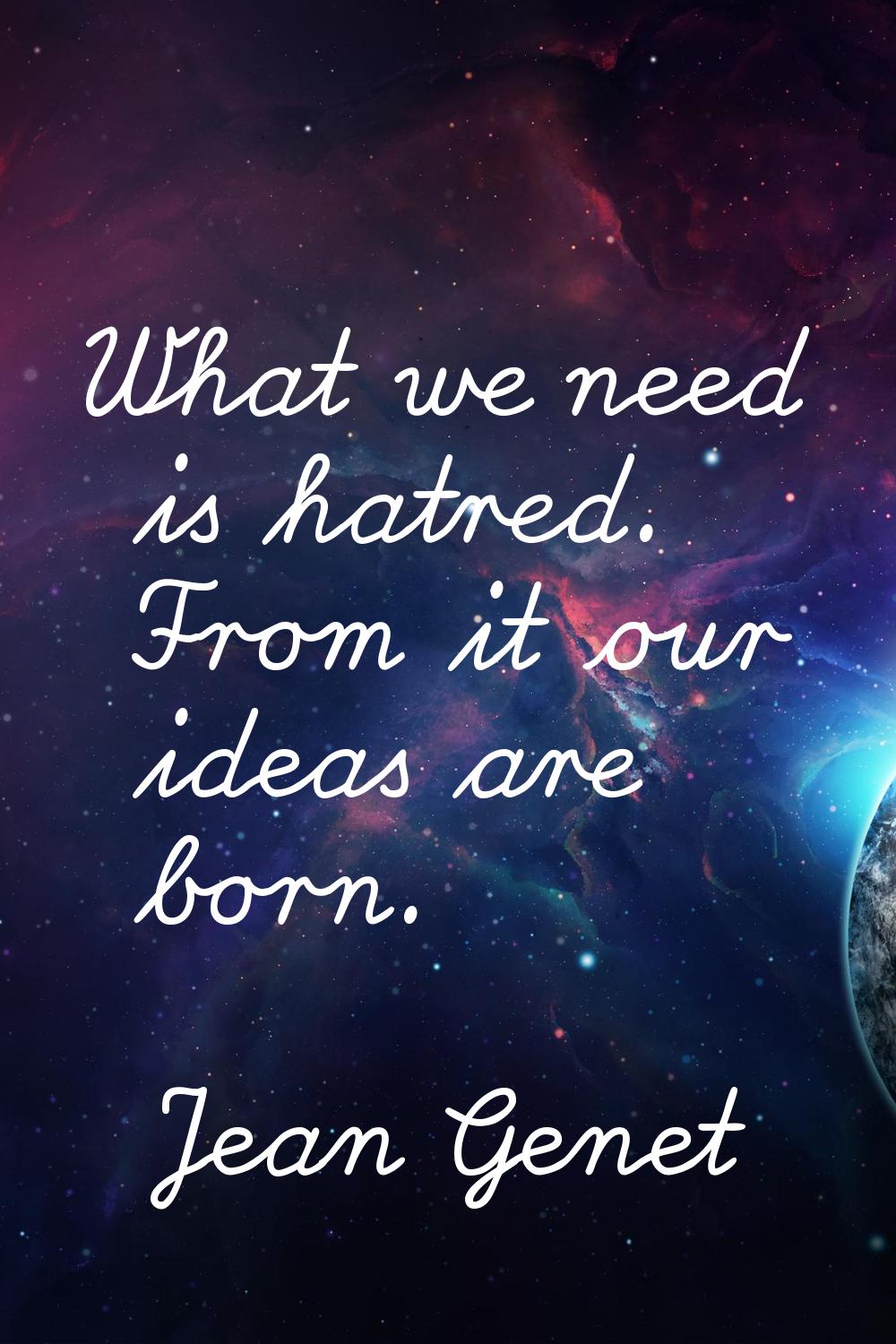 What we need is hatred. From it our ideas are born.
