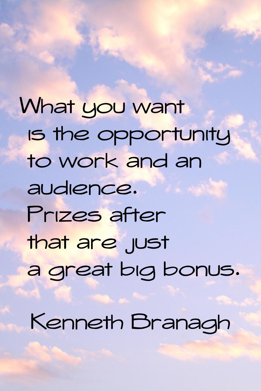 What you want is the opportunity to work and an audience. Prizes after that are just a great big bo