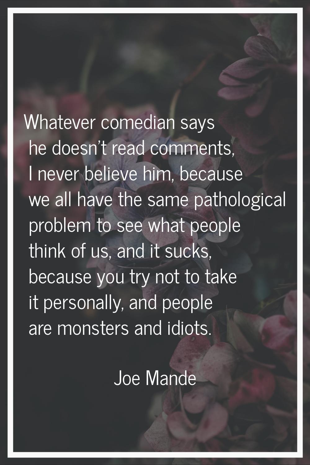 Whatever comedian says he doesn't read comments, I never believe him, because we all have the same 