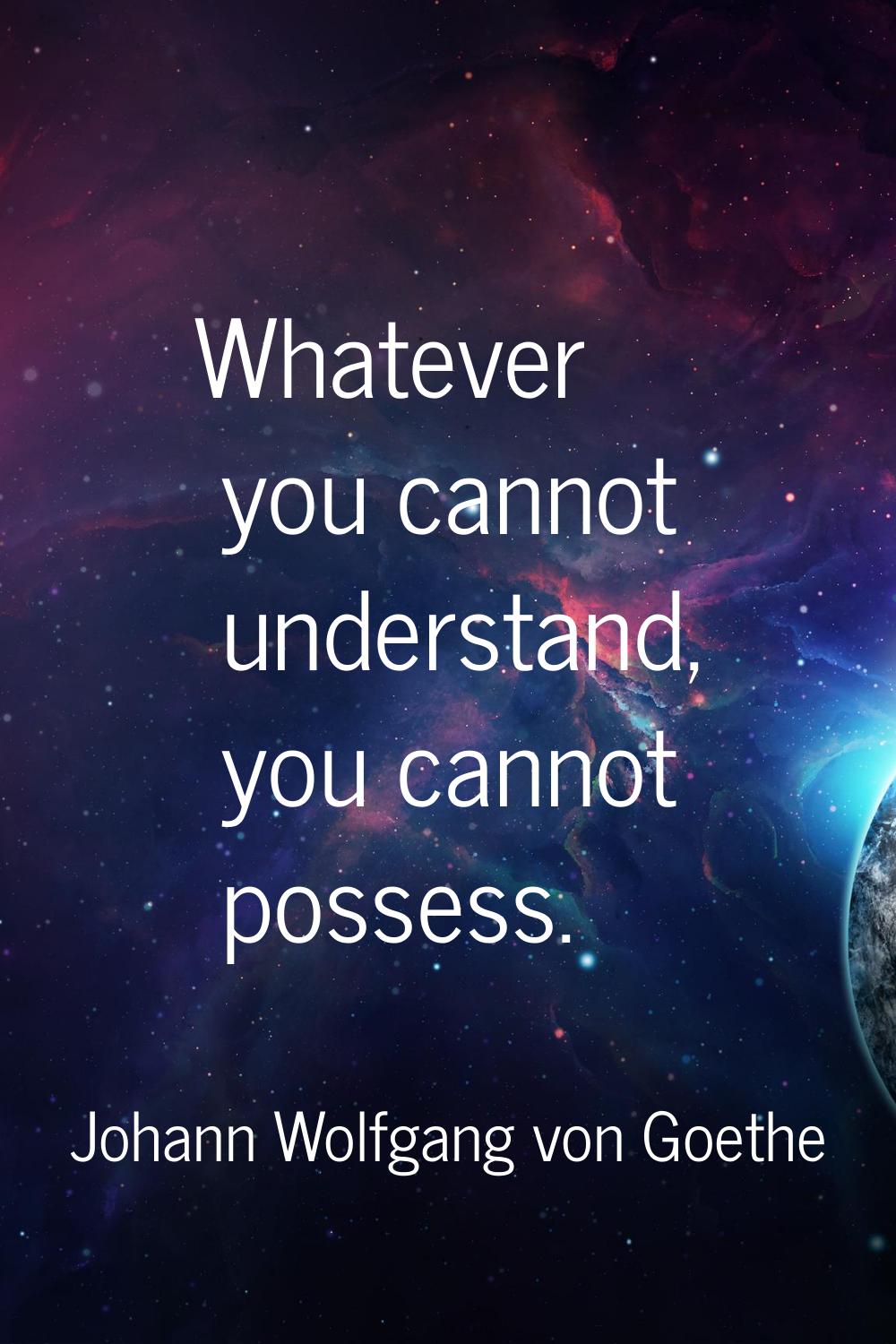 Whatever you cannot understand, you cannot possess.
