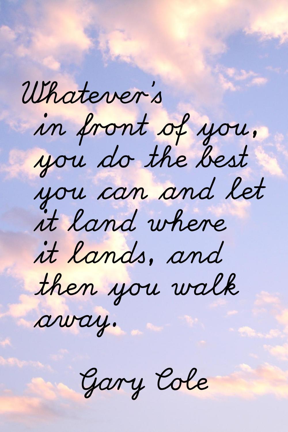 Whatever's in front of you, you do the best you can and let it land where it lands, and then you wa