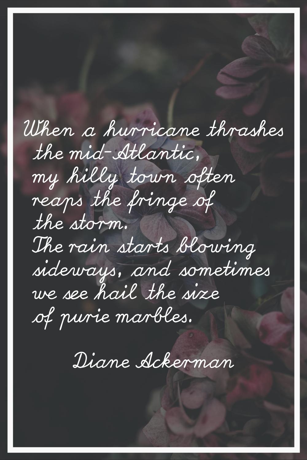 When a hurricane thrashes the mid-Atlantic, my hilly town often reaps the fringe of the storm. The 