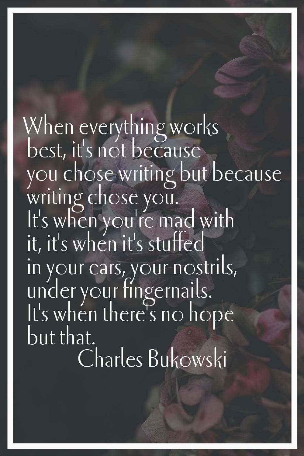 When everything works best, it's not because you chose writing but because writing chose you. It's 
