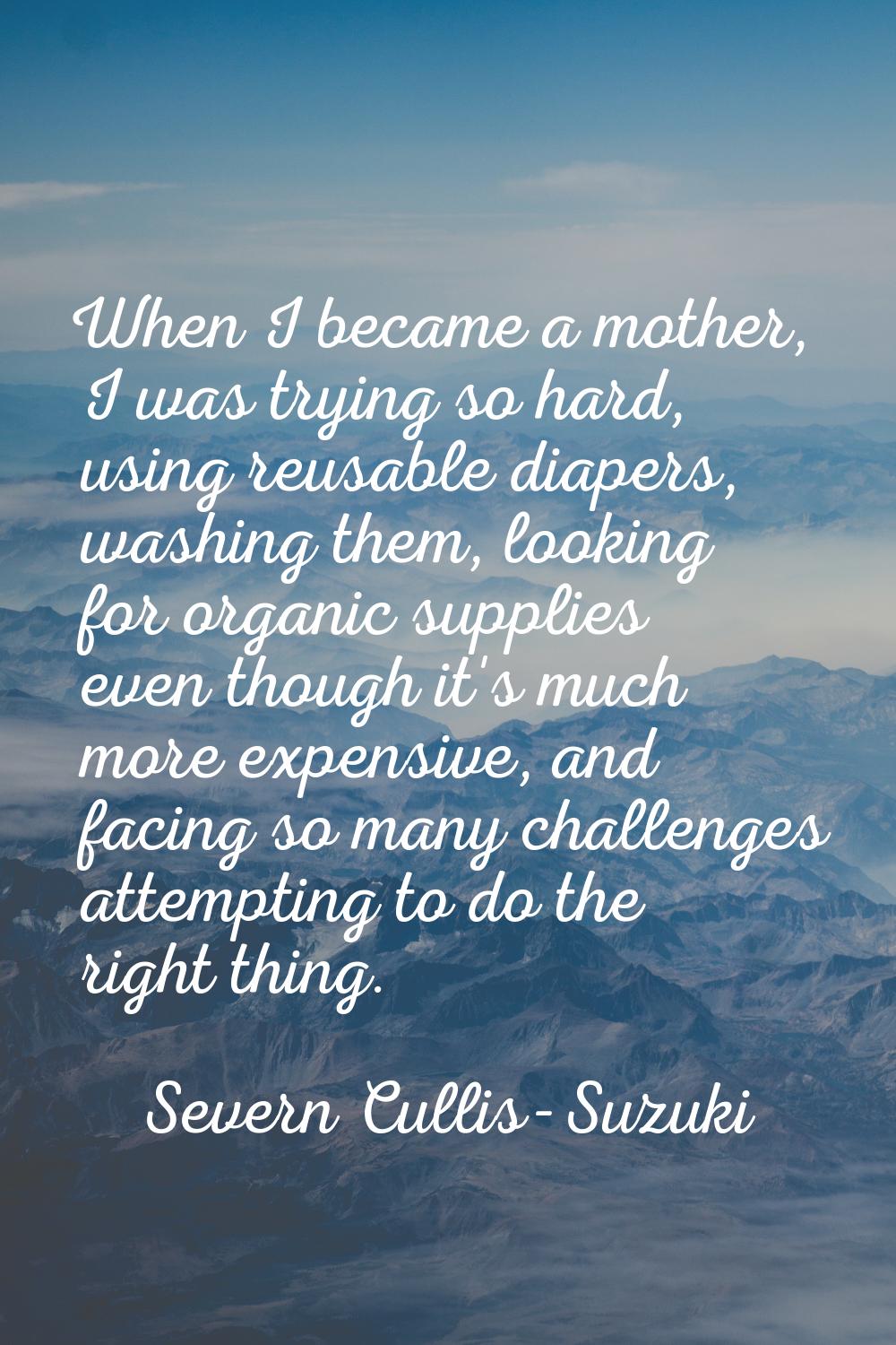 When I became a mother, I was trying so hard, using reusable diapers, washing them, looking for org