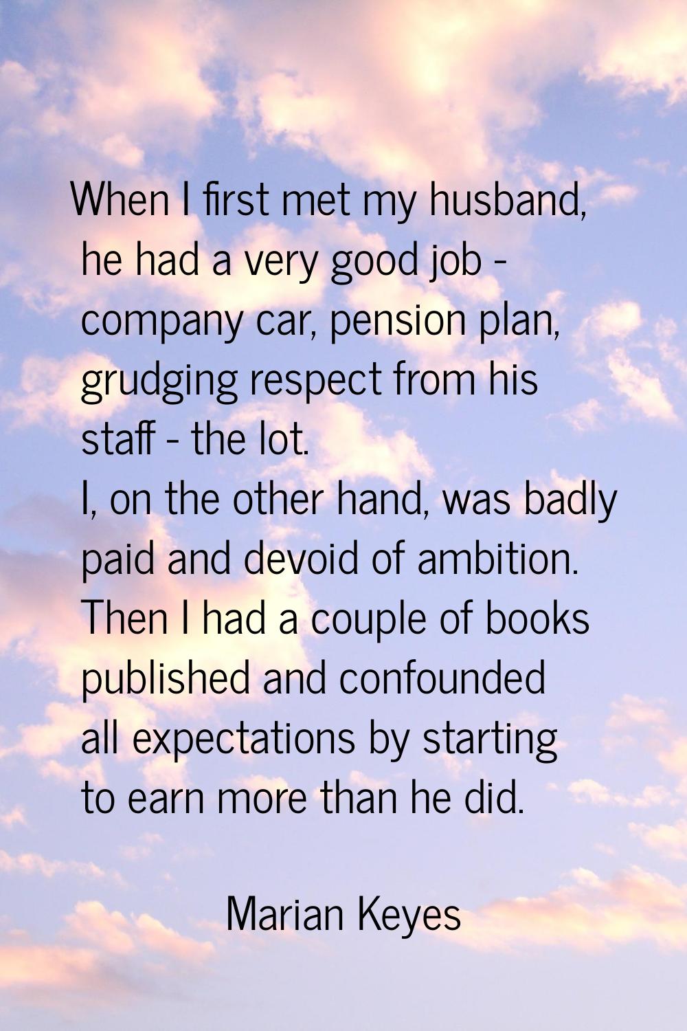 When I first met my husband, he had a very good job - company car, pension plan, grudging respect f