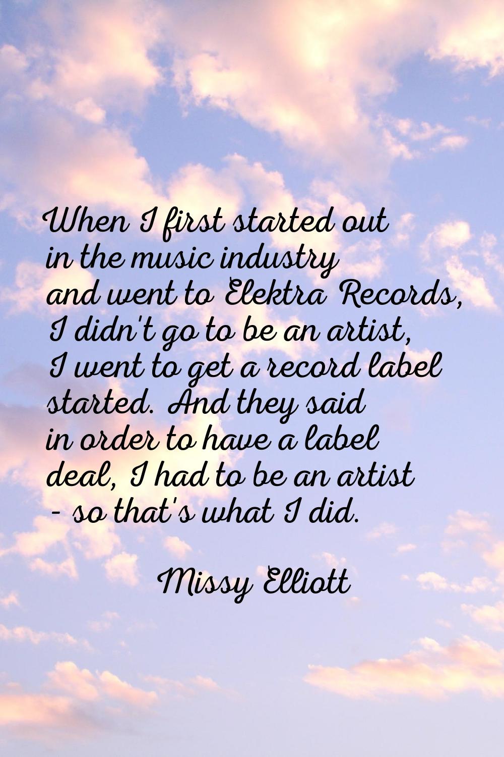 When I first started out in the music industry and went to Elektra Records, I didn't go to be an ar