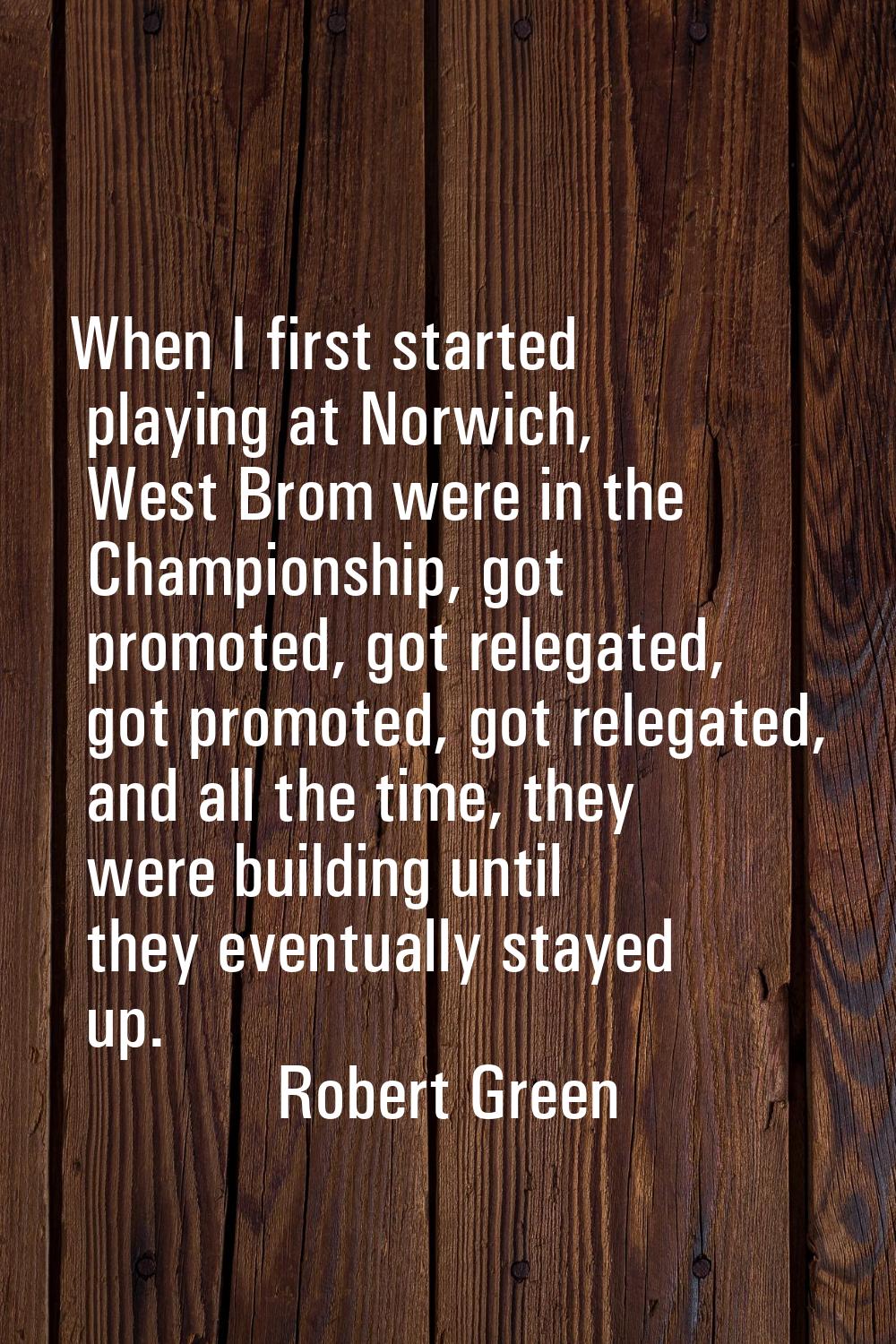 When I first started playing at Norwich, West Brom were in the Championship, got promoted, got rele