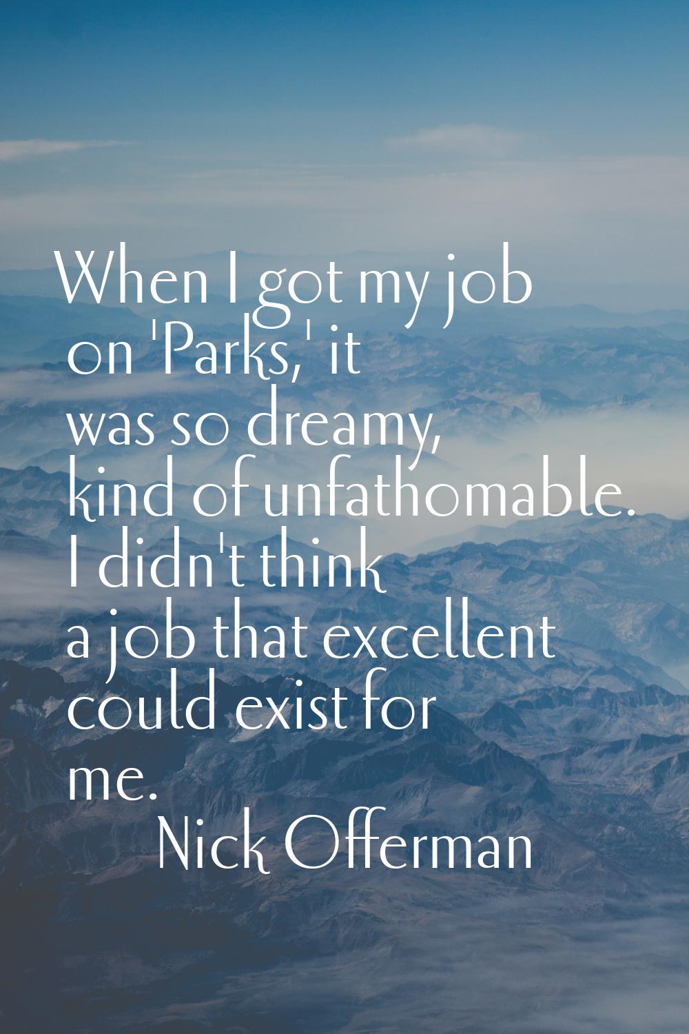 When I got my job on 'Parks,' it was so dreamy, kind of unfathomable. I didn't think a job that exc