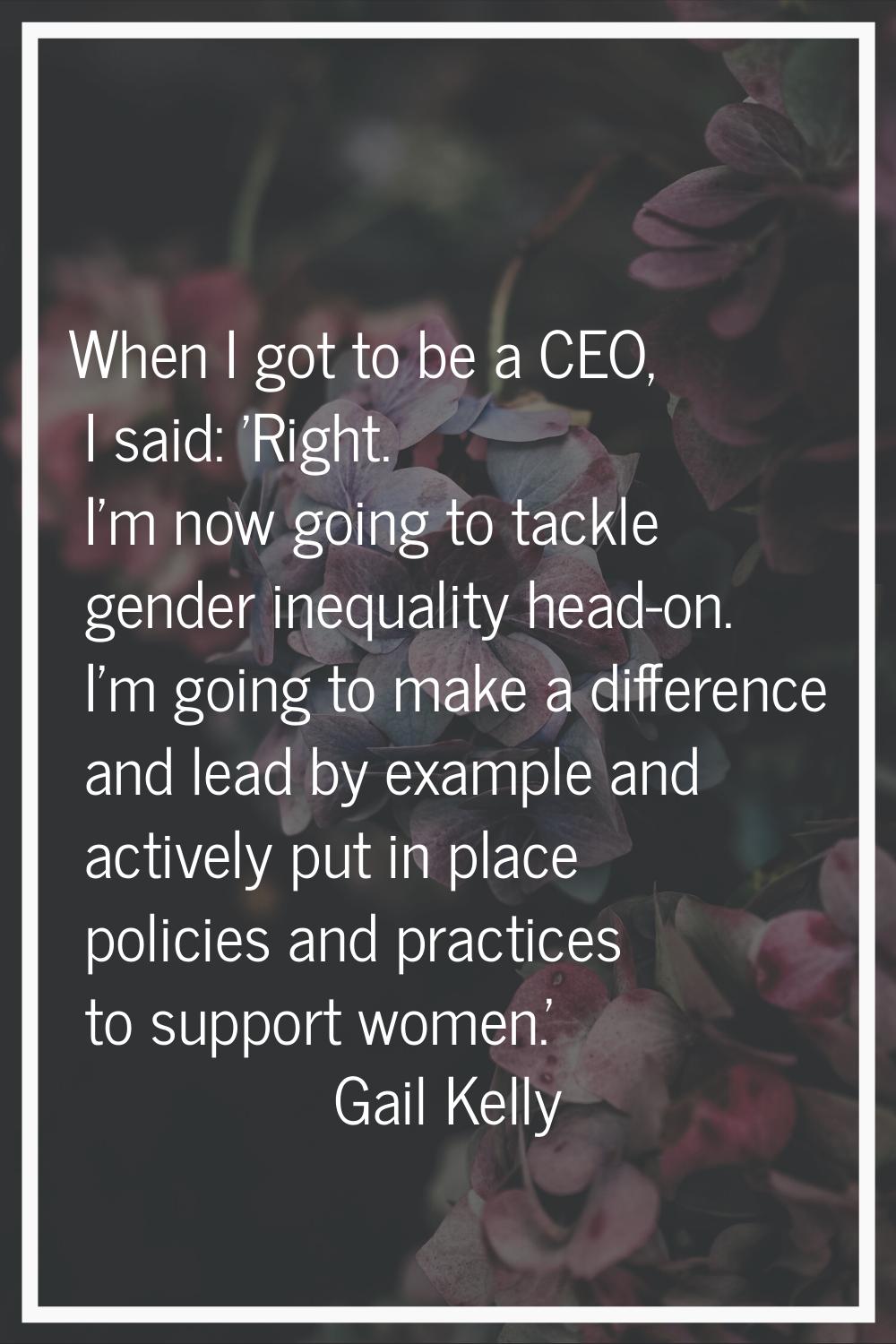 When I got to be a CEO, I said: 'Right. I'm now going to tackle gender inequality head-on. I'm goin