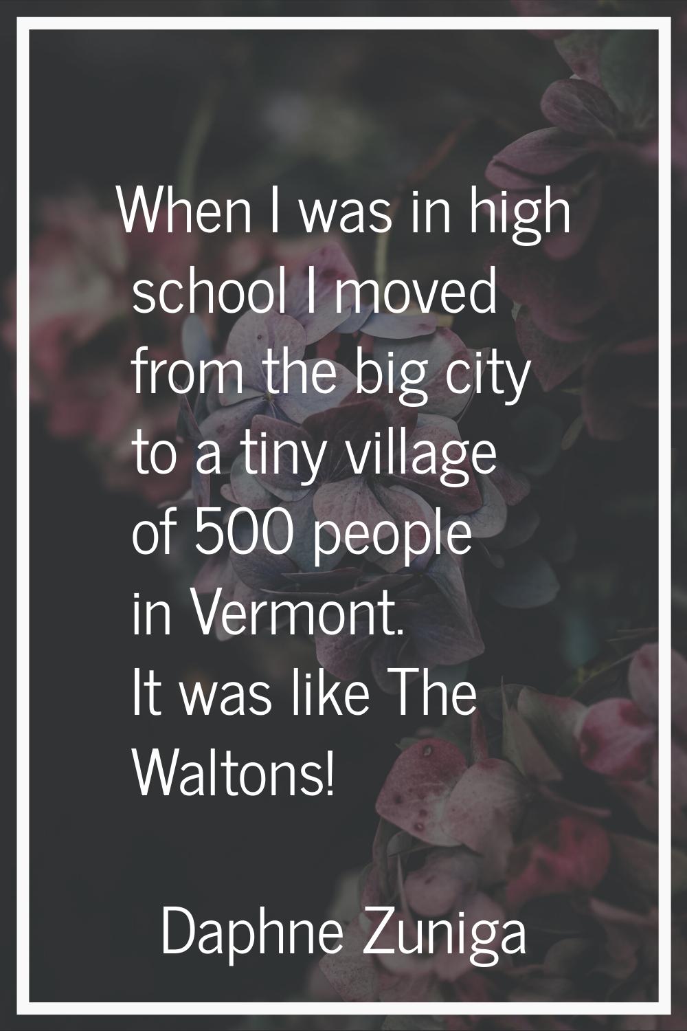 When I was in high school I moved from the big city to a tiny village of 500 people in Vermont. It 