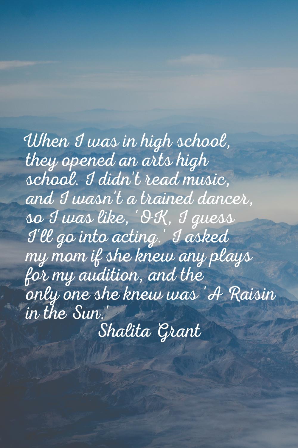 When I was in high school, they opened an arts high school. I didn't read music, and I wasn't a tra