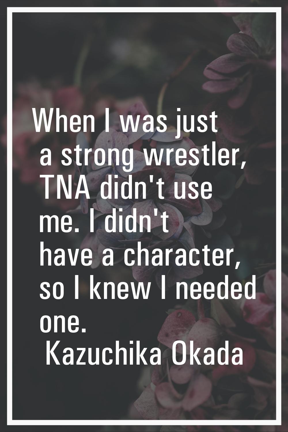 When I was just a strong wrestler, TNA didn't use me. I didn't have a character, so I knew I needed