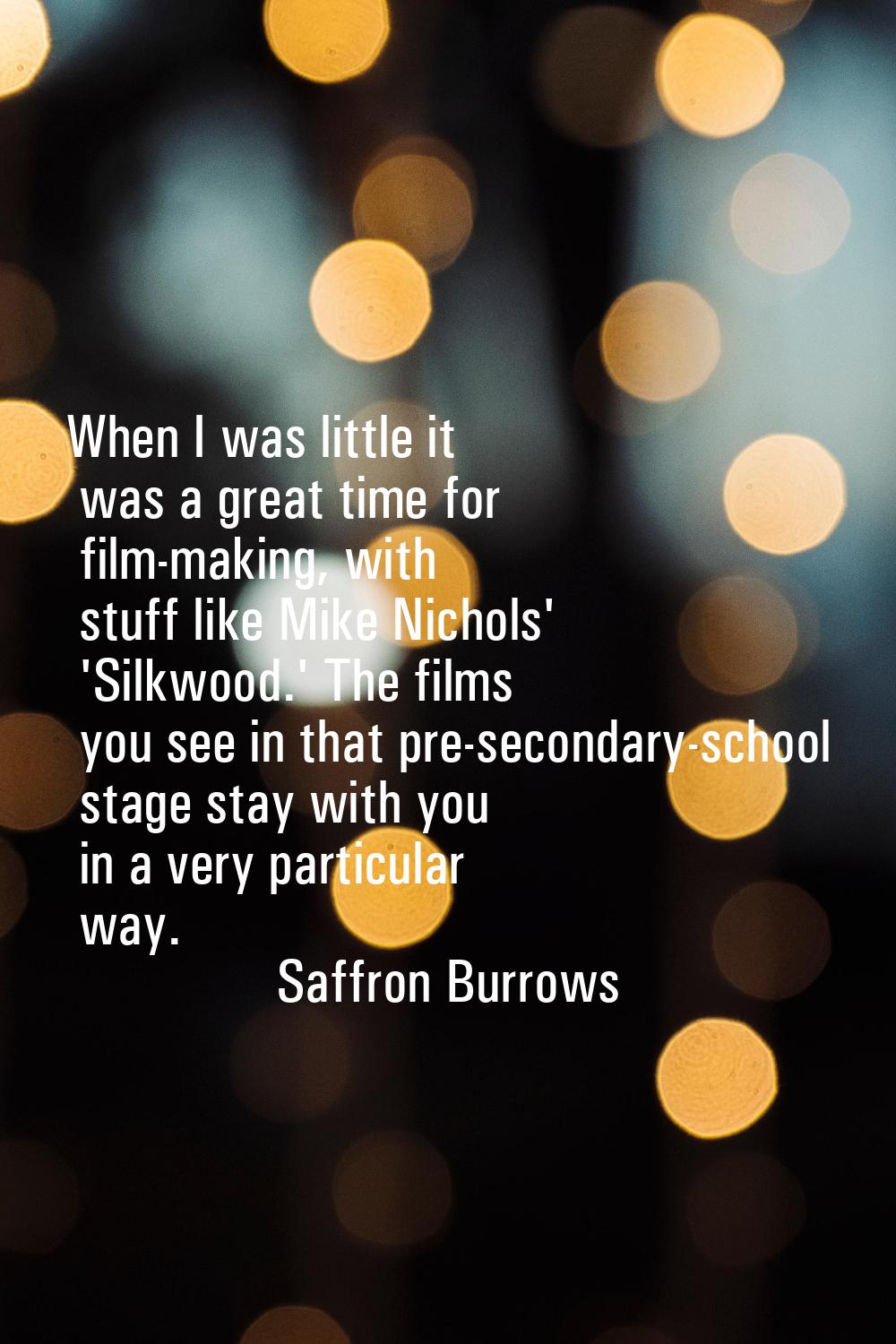 When I was little it was a great time for film-making, with stuff like Mike Nichols' 'Silkwood.' Th