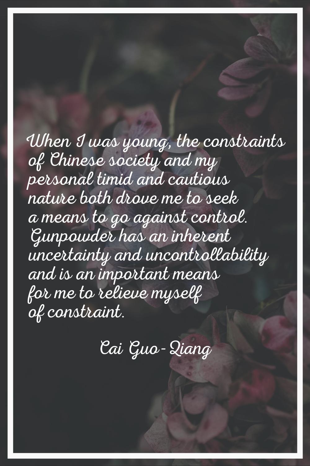 When I was young, the constraints of Chinese society and my personal timid and cautious nature both