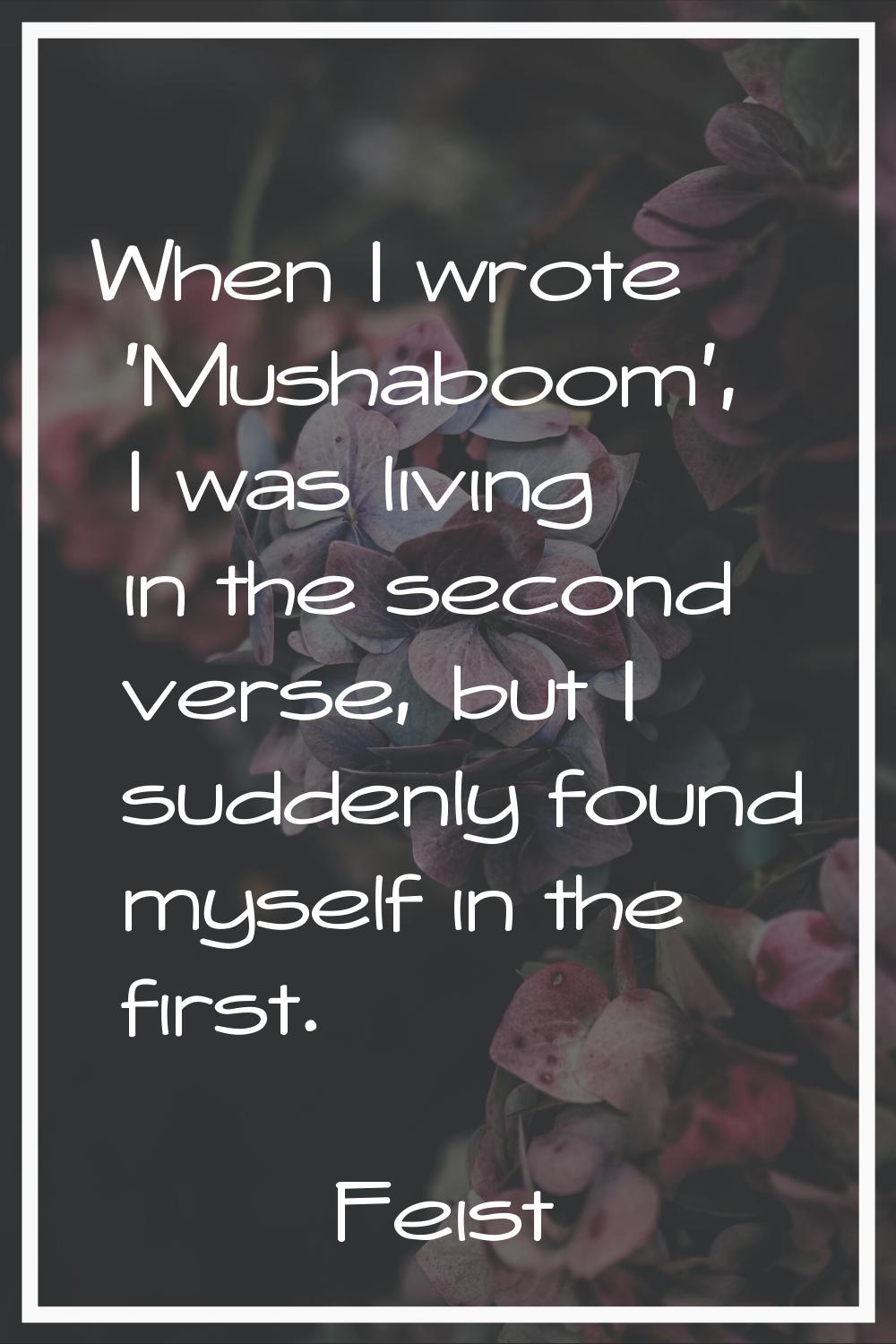 When I wrote 'Mushaboom', I was living in the second verse, but I suddenly found myself in the firs