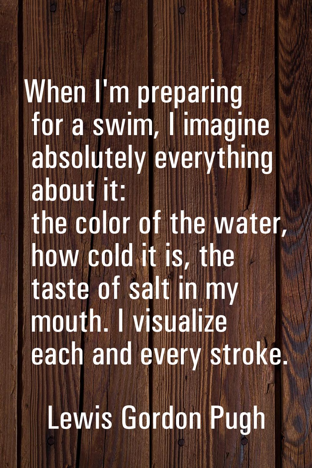 When I'm preparing for a swim, I imagine absolutely everything about it: the color of the water, ho